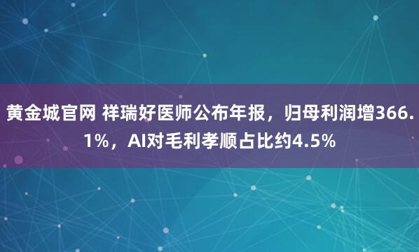 黄金城官网 祥瑞好医师公布年报，归母利润增366.1%，AI对毛利孝顺占比约4.5%